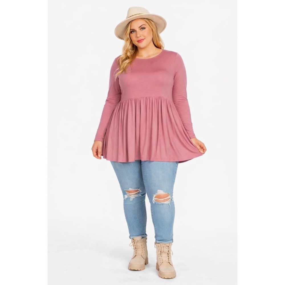 ZENANA Dusty Rose Babydoll Tunic Top